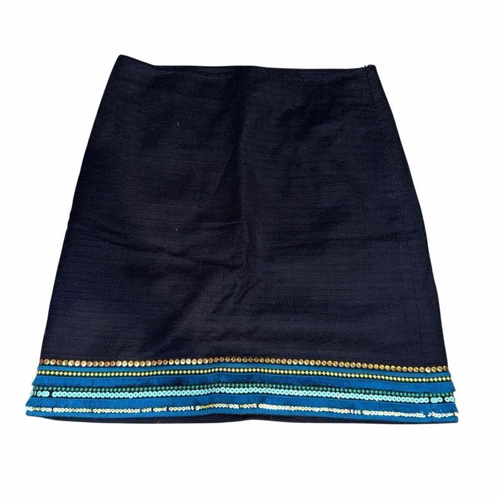 Talbots Navy Pencil Skirt with Sequin Detail on Bottom Edge- size 8